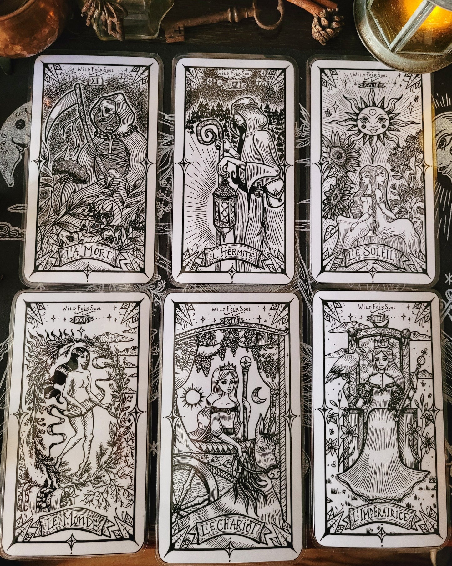 Marques pages Carte de Tarot -La Mort, L'Hermite, Le Soleil, Le Chariot, L'Impératrice, Le Monde -