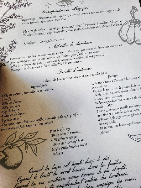 Affiche Sabbat de Samhain & fiche magique  - format A4