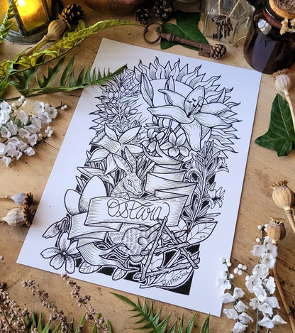 Affiche Sabbat d'Ostara & fiche magique - format A4 - WildFolkSoul