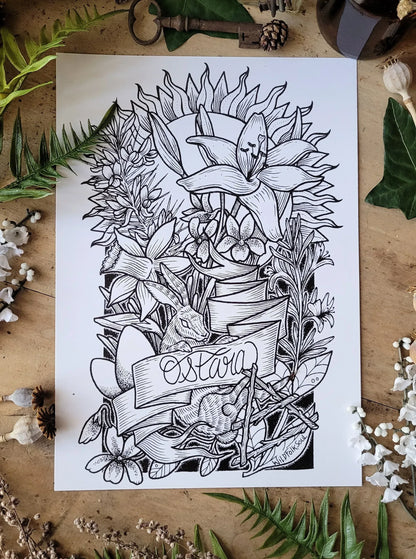 Affiche Sabbat d'Ostara & fiche magique - format A4 - WildFolkSoul