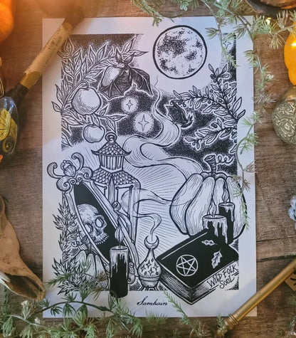 Affiche Sabbat de Samhain & fiche magique - format A4 - WildFolkSoul