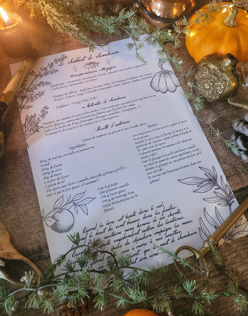 Affiche Sabbat de Samhain & fiche magique  - format A4