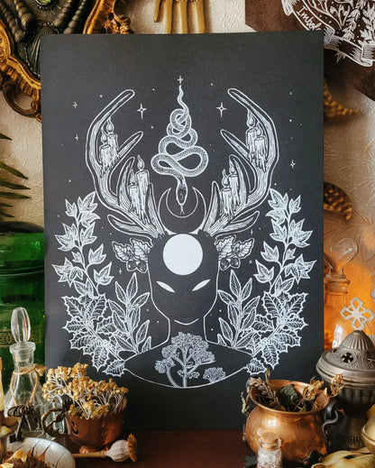 Affiches sérigraphiées Cernunnos - A3 - WildFolkSoul