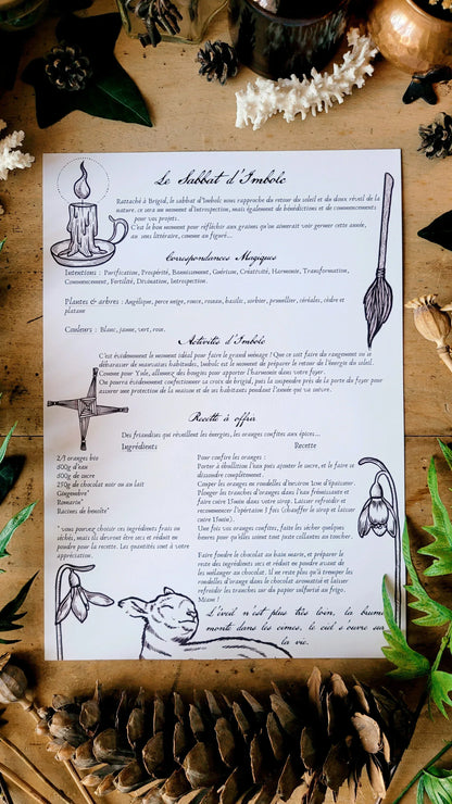 Affiche Sabbat d'Imbolc & fiche magique - format A4 - WildFolkSoul