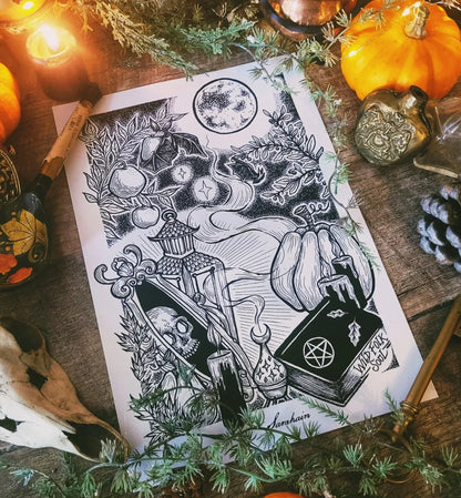 Affiche Sabbat de Samhain & fiche magique - format A4 - WildFolkSoul