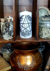 White Herbal Pentacle Candle Unscented 