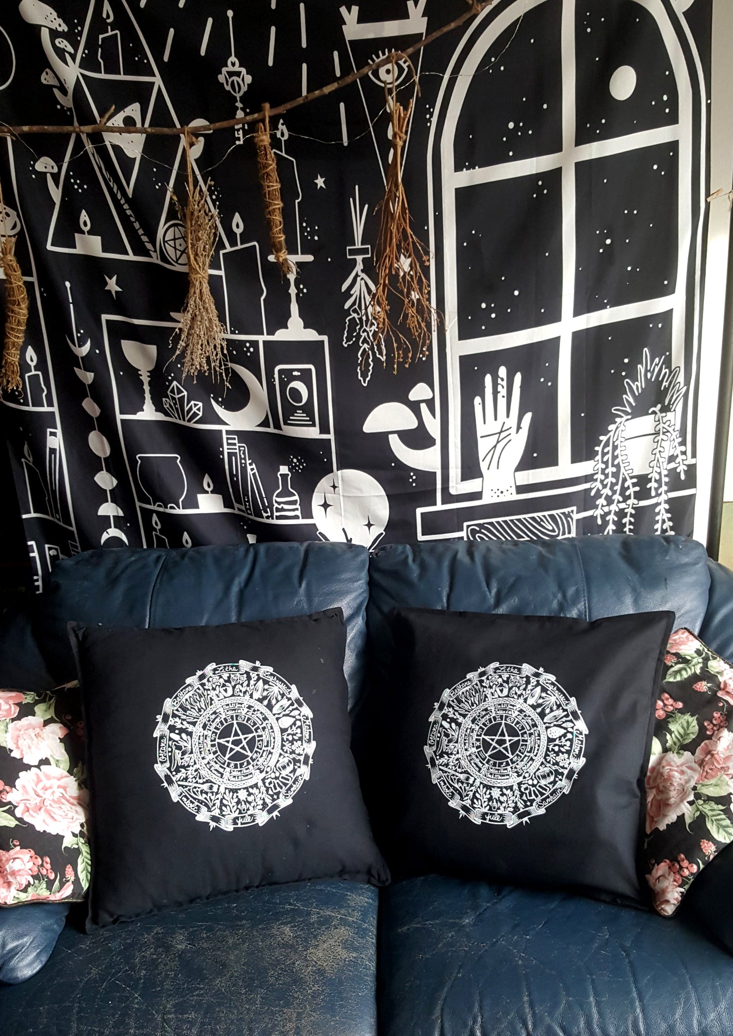 Housse de Coussin Roue de l'année Noir