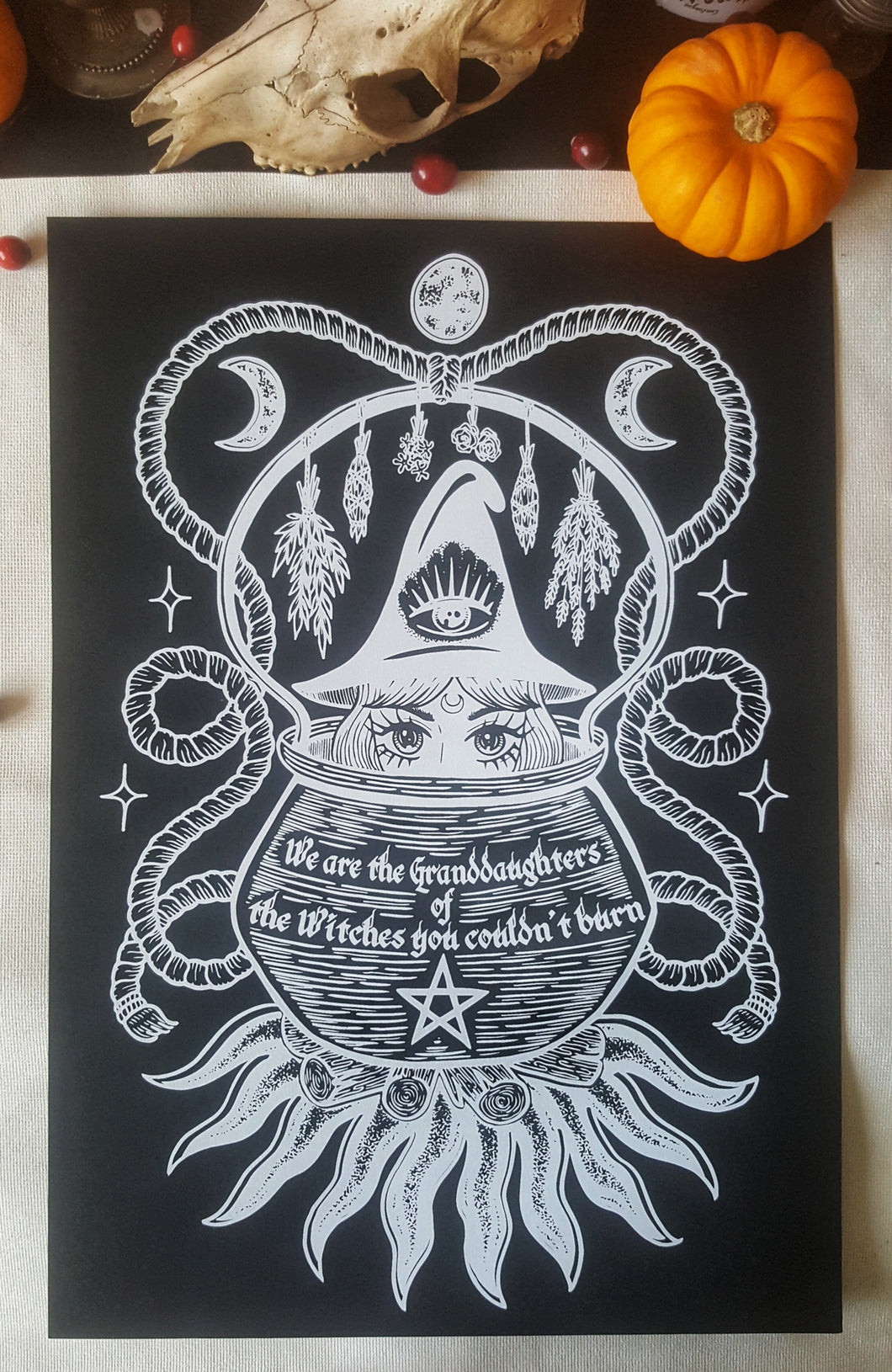 Screen-printed poster The Witch of the Cauldron - A3