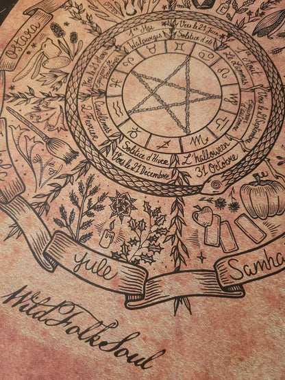 Affiche Roue de l'année & Sabbats format A3 - WildFolkSoul
