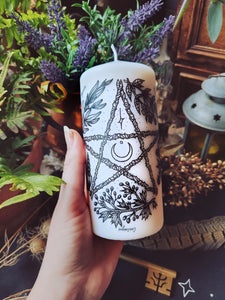 White Herbal Pentacle Candle Unscented 